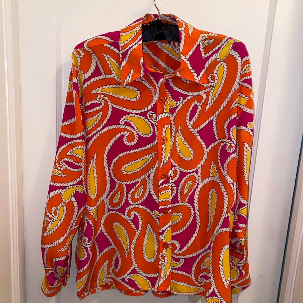 90s Rare Diane Von Furstenberg Paisley Blouse-DVF-Vibrant Colors